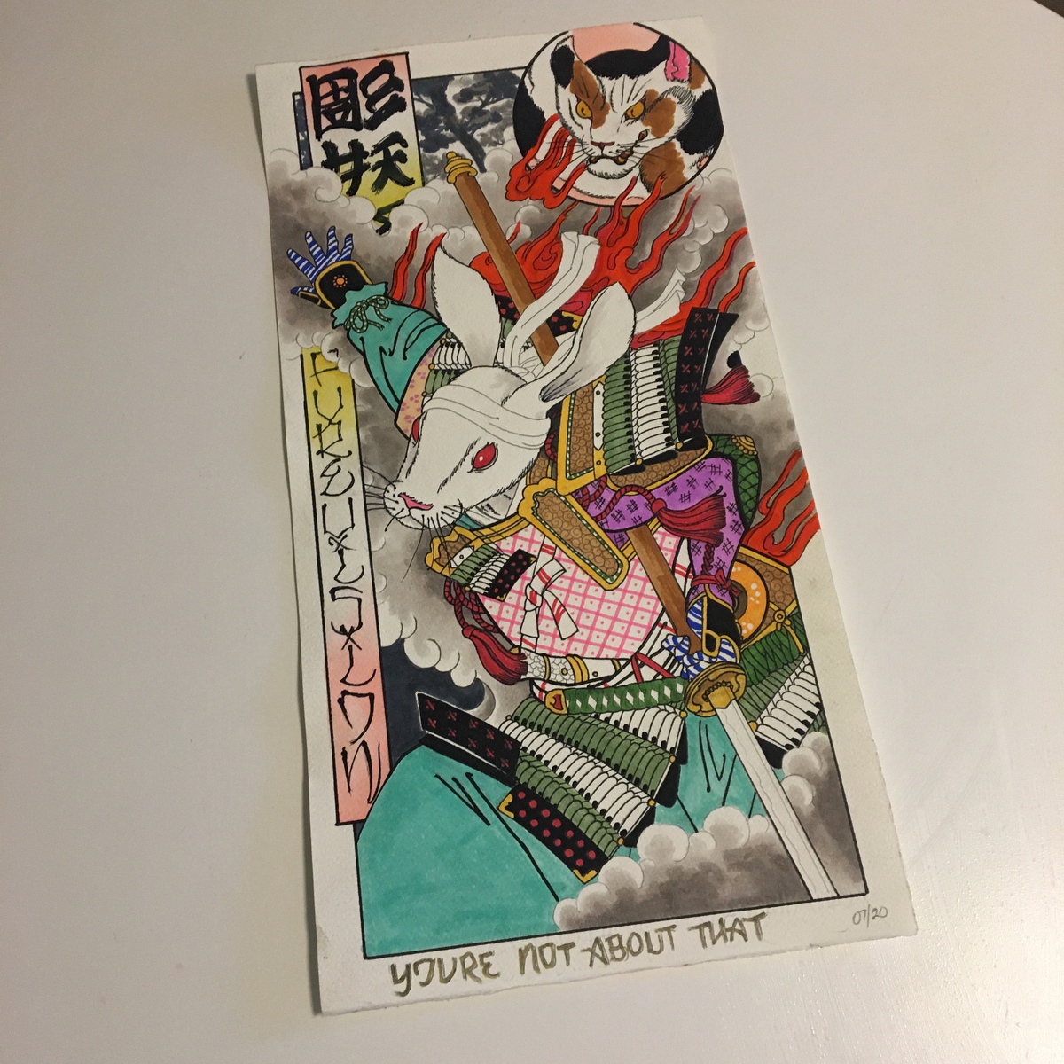 Rabbit samurai limited edition Japanese print by Tim Dywelska